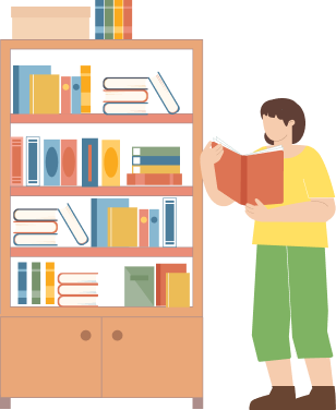 図書館の本を読む子供のイラスト